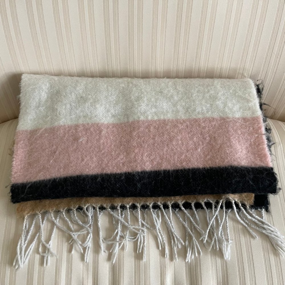 Banana Republic Large Multi-Color Striped Wrap Scarf Throw with Fringe